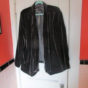 NWT XL Eileen Fisher Angled Velvet Jacket Charcoal Rayon Silk Pockets Open Front